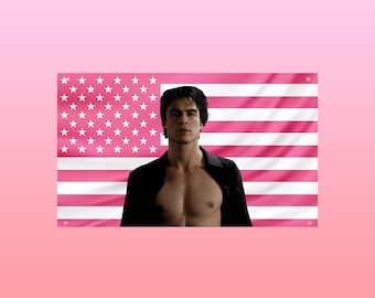 Drapeau Damon Salvatore | Drapeau américain rose sexy Vampire Guy | Décoration murale esthétique TVD