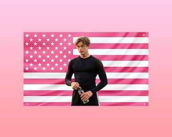 James Beaufort Flag | Pink American Flag Wall Art | Aesthetic Actor Decor | Hot Guy Dorm Frat Room Wall Flag