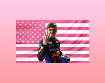 Tapisserie rose drapeau américain Max Verstappen - Drapeau Max Verstappen F1, drapeau mural Champion de Formule 1, décoration rose F1 Racing