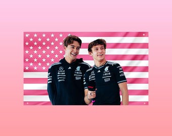 George Russell & Kimi Antonelli Pink F1 Flag Tapestry – Formula Racing Wall Art | Motorsport Fan Room Decor | Racing Driver Banner