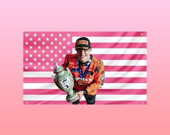 Oscar Piastri Pink American Flag Poster | F1 Racing Wall Art | Motorsport Fan Room Decor | Trendy Athlete Print
