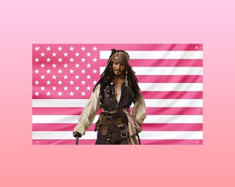 Drapeau Jack Sparrow rose | Art mural Pirates des Caraïbes | Décor de film esthétique | Drapeau pour dortoir Frat