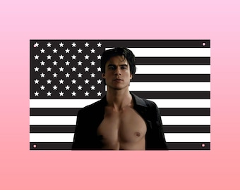 Drapeau Damon Salvatore | Banderole noire vampire chaude des Etats-Unis | Décoration murale esthétique pour dortoir TVD