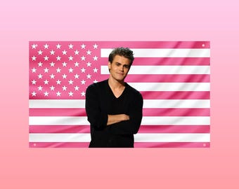 Stefan Salvatore Pink US Flag | Paul Wesley Vampire Diaries Decor | Hot Vampire Wall Flag | Dorm Frat Room TVD Art