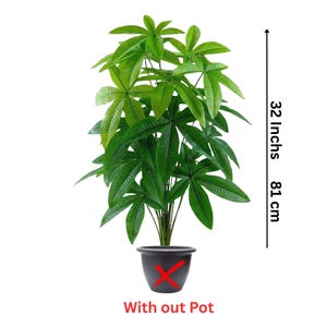 May include: An artificial green plant in a black pot, 81 cm tall. The plant features multiple large, star-shaped leaves. The pot has a red X drawn on it, and the text "With out Pot" is below the pot.