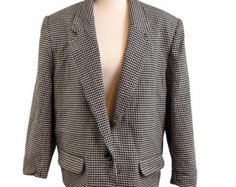 Vintage 90s Alfred Dunner Wool Houndstooth Blazer Womens 16 Academia Heritage