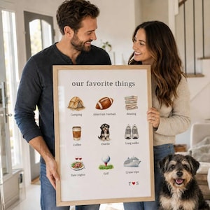 Personalized Our Favorite Things Poster Canvas, Couple Initial Name & Pet Photo Wall Art, Anniversary Wedding Keepsake,Housewarming Present