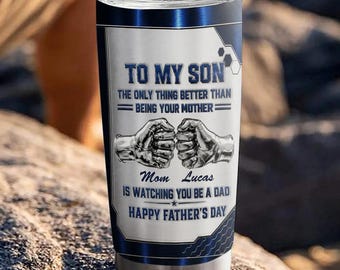 Custom To My Son Watching You Be A Dad 3D Effect 20oz Tumbler, Father's Day Gift For New Dad, 1st Dad To Be Gift, From Mom Gift, Drinkware