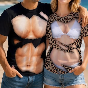 Personlig rolig 3D-muskelbikinikropp med fulltryck i polyester, skämtpresent, anpassad strandskjorta