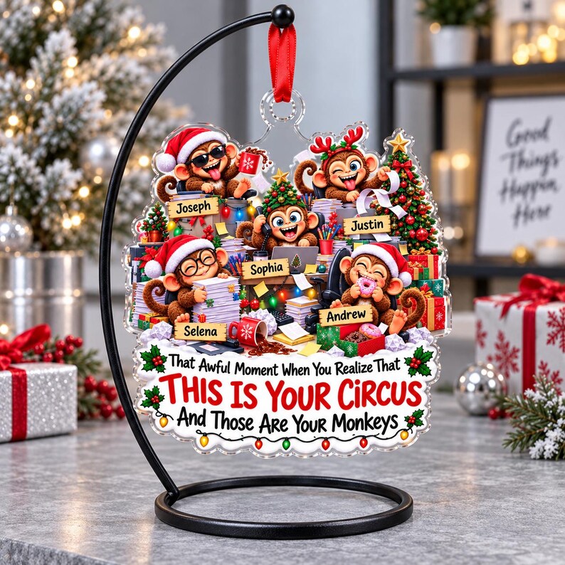 Personalized Circus Monkey Acrylic Ornament, Funny Office Decor, Custom ...