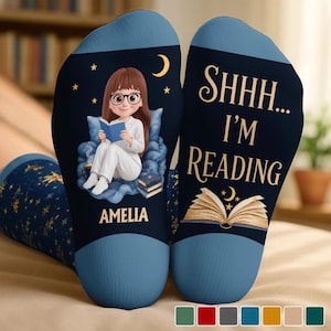 Personalized Book Lover Socks, Custom Reading Crew Socks, Bookworm Gift