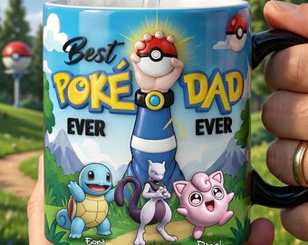 Personalized Best Pokedad Ever 3D Inflated Effect Coffee Mug, Funny Father's Day Keepsake for Dad from Son, Daughter Keepsake, Drinkware