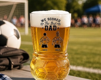 Personalized We Scored The Best Dad Soccer Beer Glass, Father's Day Beer Glass for Dad, Soccer Game Day Keepsake, from Son, Daughter Present