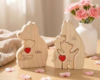 Rompecabezas de madera personalizado de la familia de osos, regalo de recuerdo para una familia de 3, regalo para baby shower, regalo de inauguración de casa, las mejores ideas para regalos, rompecabezas de mamá y bebé oso