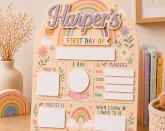 Gepersonaliseerd bord eerste en laatste schooldag, terug naar school bestuur kindercadeau, kleuterschool 1e schooldag foto prop