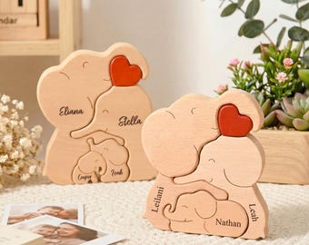Rompecabezas de madera personalizado de la familia de elefantes, regalos familiares personalizados con nombres grabados, regalo de inauguración de casa, regalos para esposa, mamá, souvenir