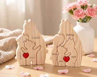 Rompecabezas de madera personalizado con diseño de oso familiar, regalo personalizado para el Día de la Madre con nombres grabados, decoración para el hogar, rompecabezas para padres y bebés, recuerdo.