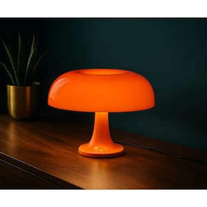 Orange Mushroom Lamp, Mid-Century Modern Bedside Table Light