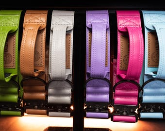 Collar para perro de cuero vegano resistente con clip táctico estilo cobra / Ancho de 2 pulgadas /