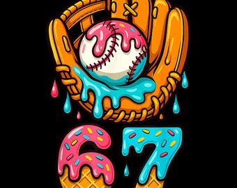 Funny 67th Birthday Baseball, Ice Cream Meme (PNG)
