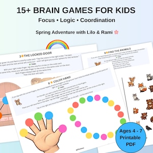 15 Spring Brain Games for Kids Ages 4-7 Printable | Preschool Learning Activities | Homeschool Worksheets