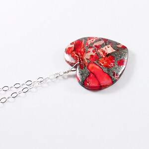 Red stone heart necklace for women Sterling silver Long chain Anniversary gift for girlfriend