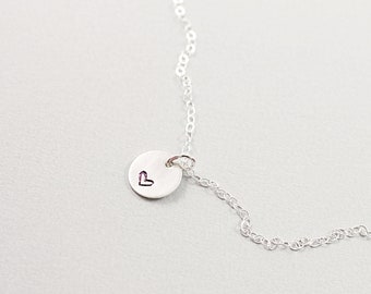 Sterling silver heart necklace Women or men Small engraved pendant Choose chain length