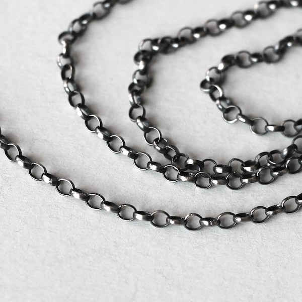 Durable oxidized sterling silver rolo chain necklace for men and women 2.3 mm antiqued rollo 15 16 17 18 20 22 26 30 32 34 long