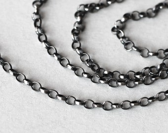 Durable oxidized sterling silver rolo chain necklace for men and women 2.3 mm antiqued rollo 15 16 17 18 20 22 26 30 32 34 long