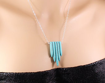 Howlite turquoise necklace for women Sterling silver spike necklace Blue stones