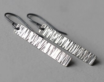 Oxidized sterling silver earrings Long hammered bar earrings for women Antiqued