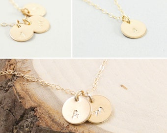 Personalized necklace, two initial necklace gold filled custom made monogram pendant gold engraved necklace 1, 2 , 3, 4 discs