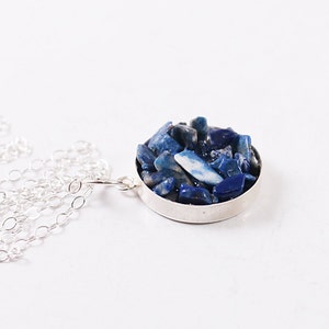 Unique blue lapis lazuli necklace Sterling silver chain and natural gemstone pendant for women image 3