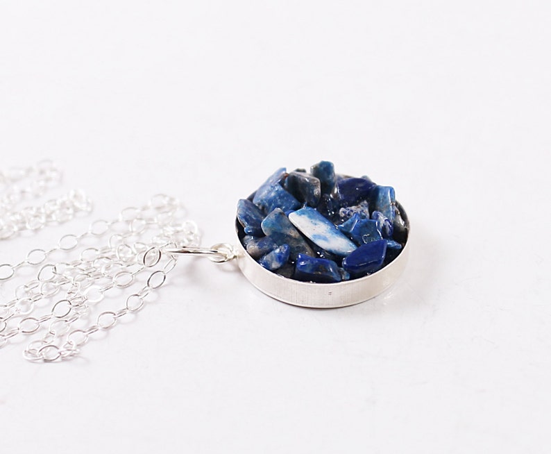 Unique blue lapis lazuli necklace Sterling silver chain and natural gemstone pendant for women image 3