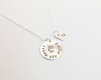 Love you more sterling silver engraved necklace for women Long Personalized chain necklace Heart Owl Initials