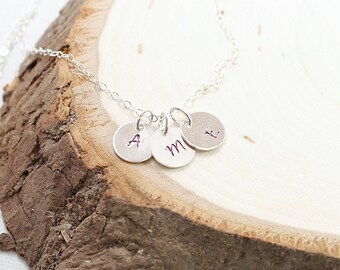 Initial necklace silver personalized necklace, engraved three letters charms, custom made mother jewelry