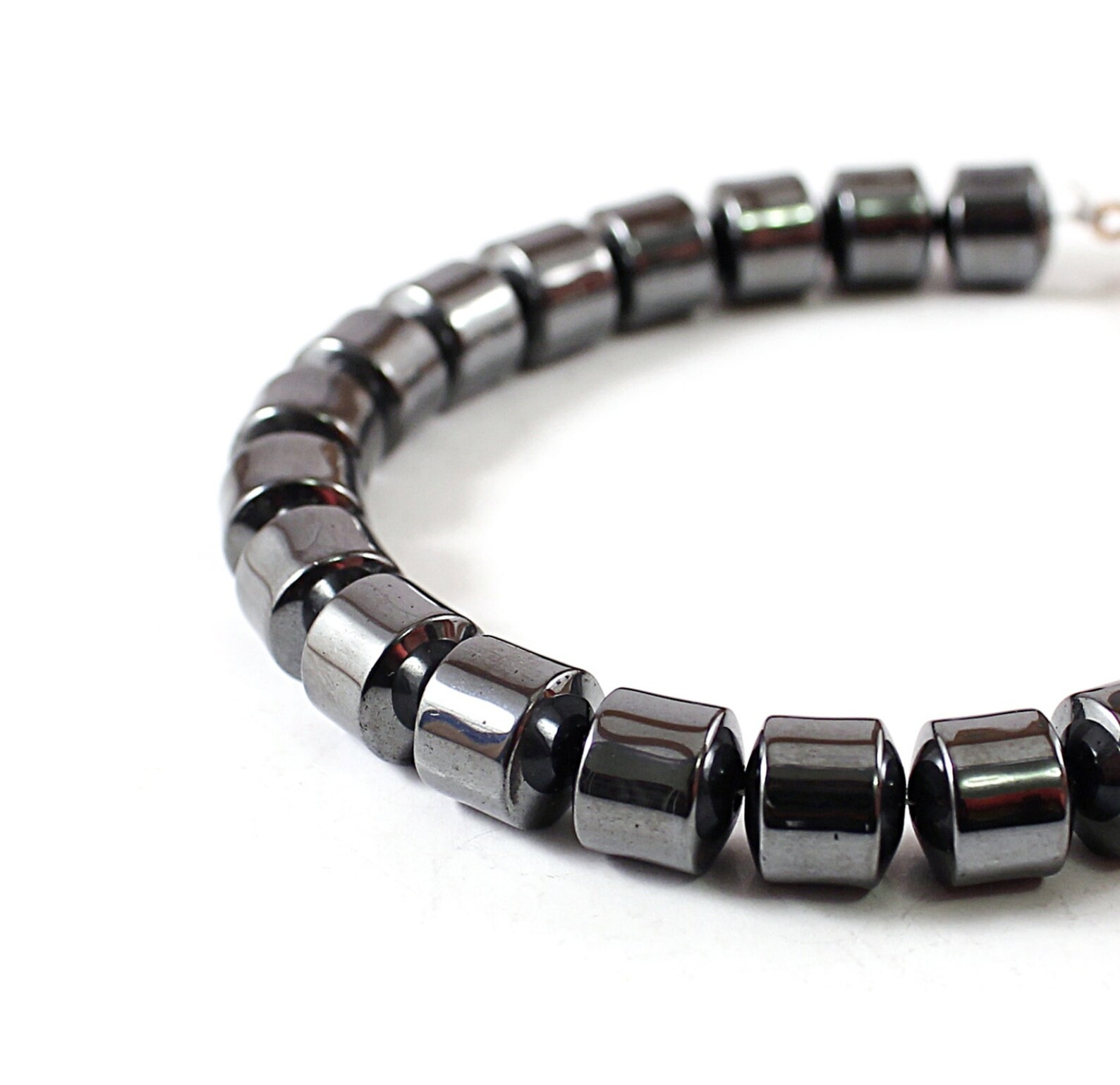Men's Grey Hematite Beaded Bolo Bracelet In Stainless Steel