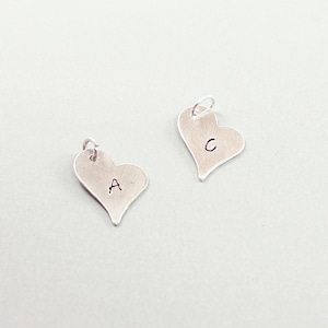 Hand stamped initial heart charm Personalized heart pendant Sterling silver Custom For women