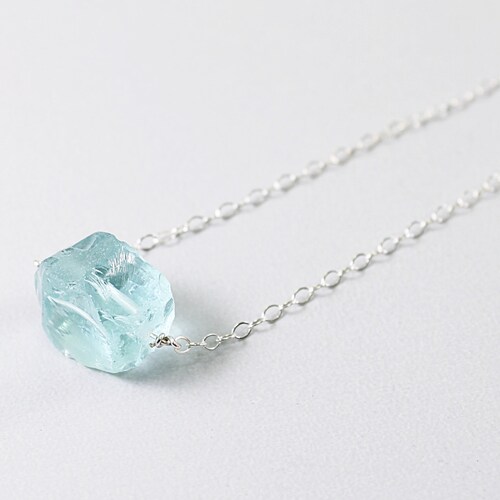 Blue Crystal Necklace Sterling Silver Chain and Aqua Quartz Etsy