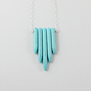 Howlite turquoise necklace for women Sterling silver spike necklace Blue stones image 2