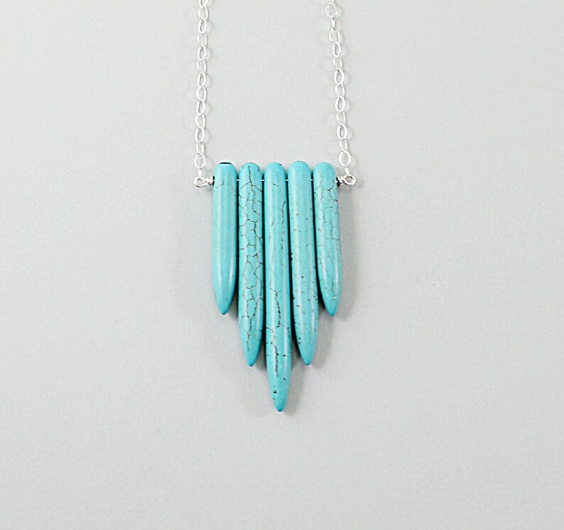 Howlite turquoise necklace for women Sterling silver spike necklace Blue stones image 2