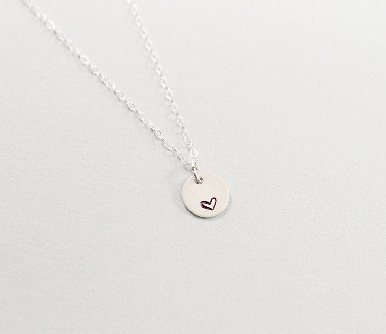 Sterling silver heart necklace Women or men Simple small engraved pendant Choose chain length image 2