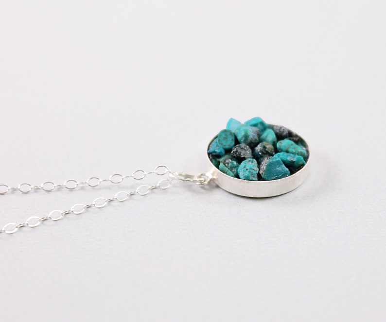 Real turquoise necklace Sterling silver rough gemstone pendant for women Short or Long chain 30 32 34