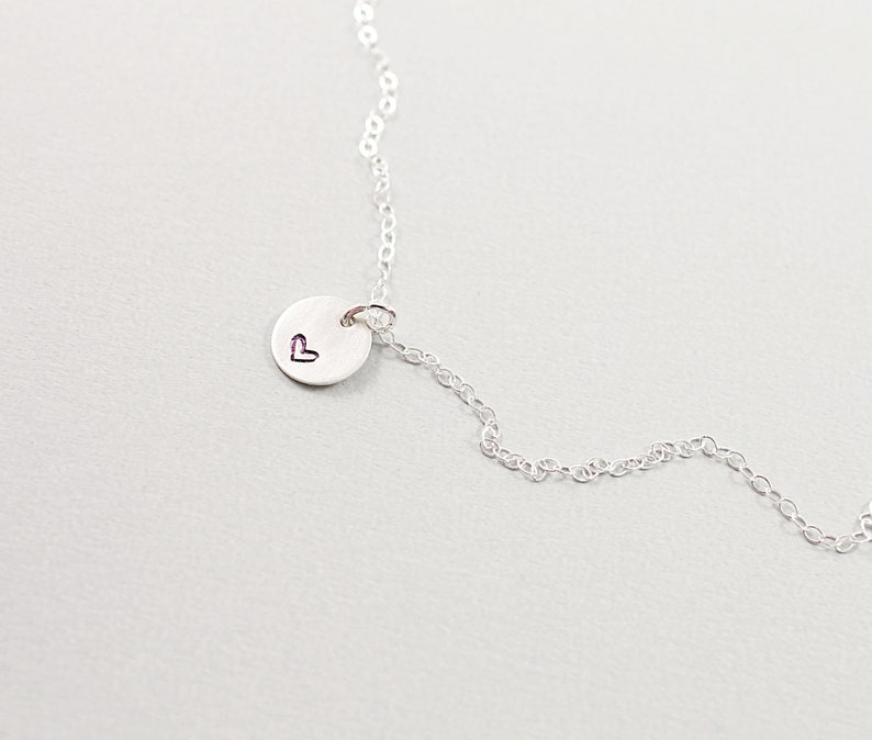 Sterling silver heart necklace Women or men Simple small engraved pendant Choose chain length image 1