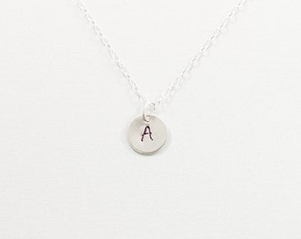 Sterling silver initial necklace Personalized monogram necklace for women and men Stamped disc charm
