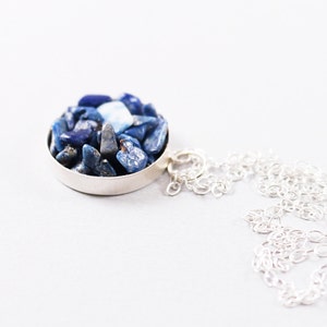 Unique blue lapis lazuli necklace Sterling silver chain and natural gemstone pendant for women image 1