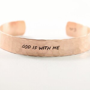 Personalized religious bracelet custom religious jewelry engraved copper cuff bracelet God is with me affirmation jewelry Christian bracelet