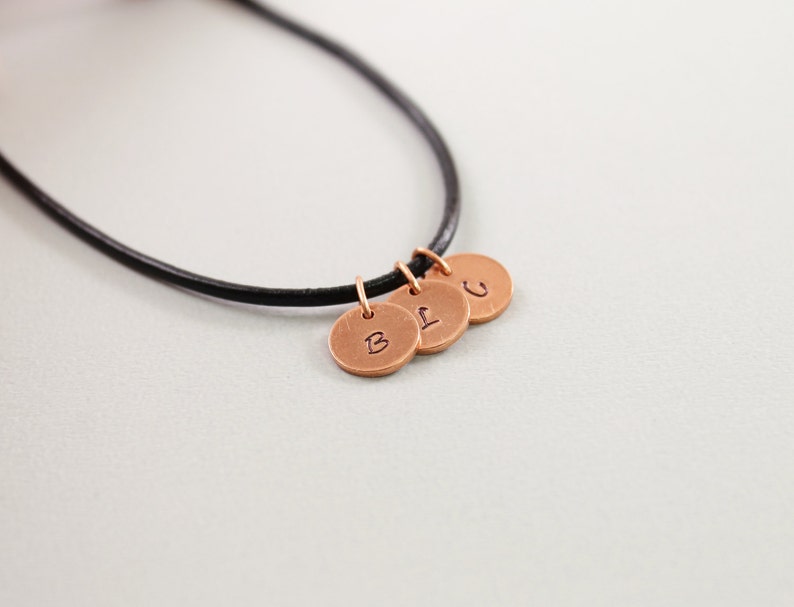 Personalized fathers jewelry Custom fathers necklace with initials Personalized father's day gifts Jewelry for men Leather and copper coin image 2