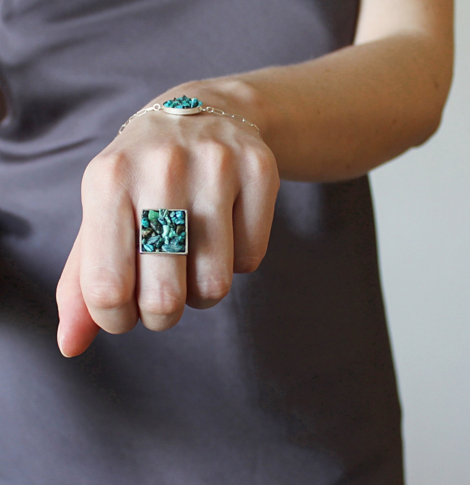 Real Turquoise Ring Sterling Silver Adjustable Band and Etsy