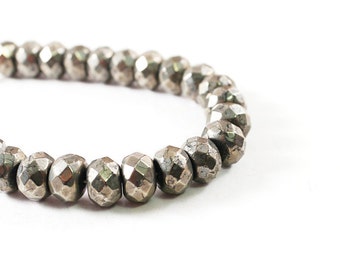 Natural stone mens bracelet Metallic gray pyrite gemstones